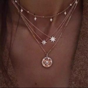 Gold Layered Star Necklace Celestial Multi Layer Pendant Dainty Necklace NWT